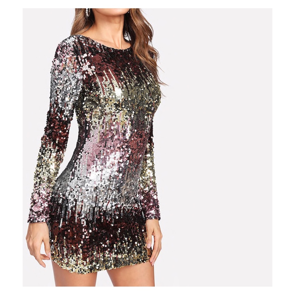 Silver Ombre Sequin Cocktail Short Dress - Picture 3 of 9
